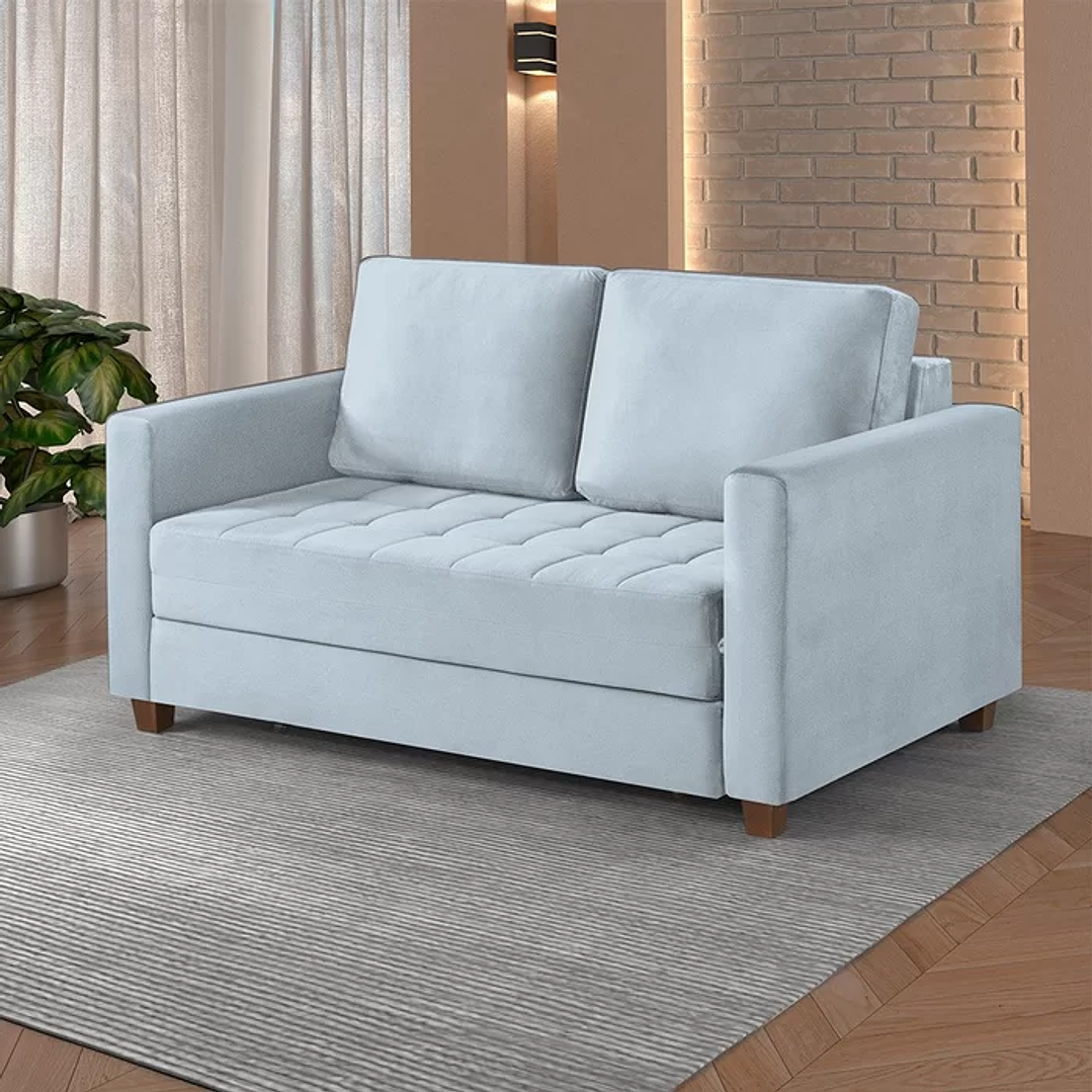 Sofá Cama Marcelle 2 Lugares 150 Casal Veludo Paris Pés de Madeira 4
