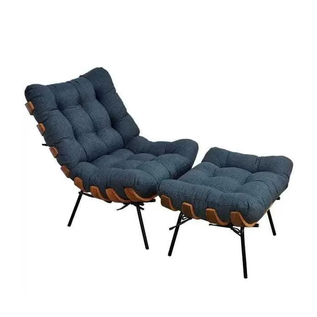 Kit Poltrona Costela com Puff para Sala Linho  3