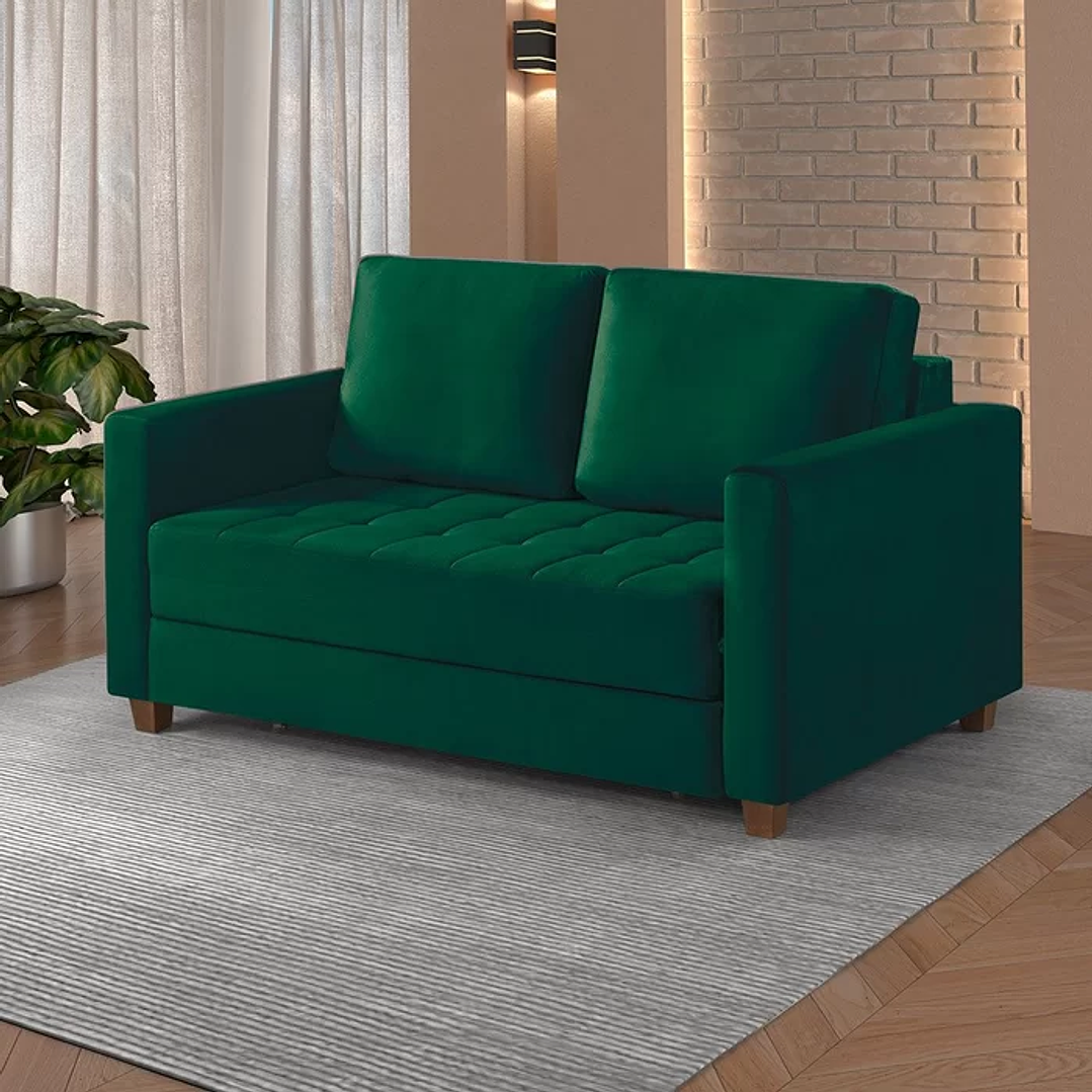 Sofá Cama Marcelle 2 Lugares 150 Casal Veludo Paris Pés de Madeira 5