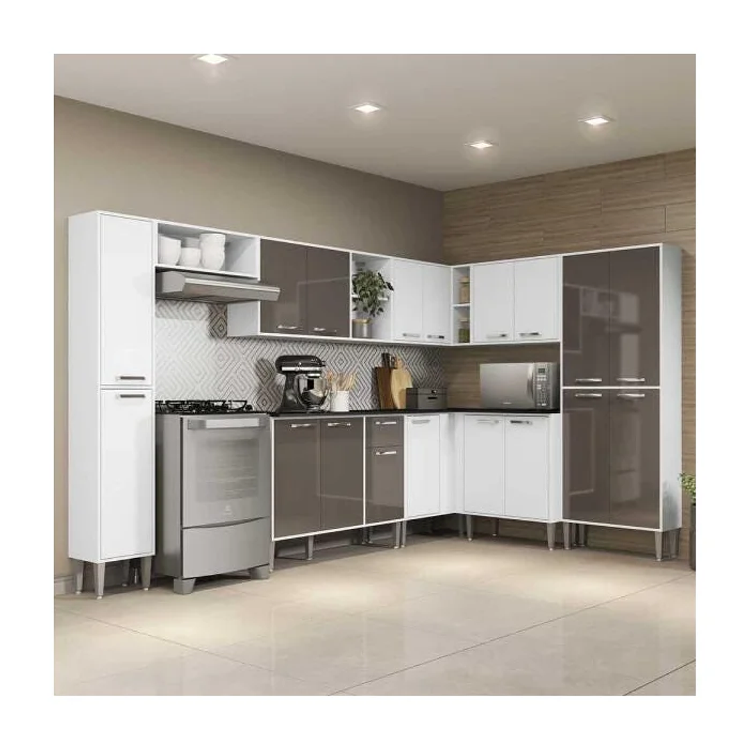 Cozinha Completa com Armário e Balcão Xangai Rock Branca/Lacca Fumê Vendido e entregue  1