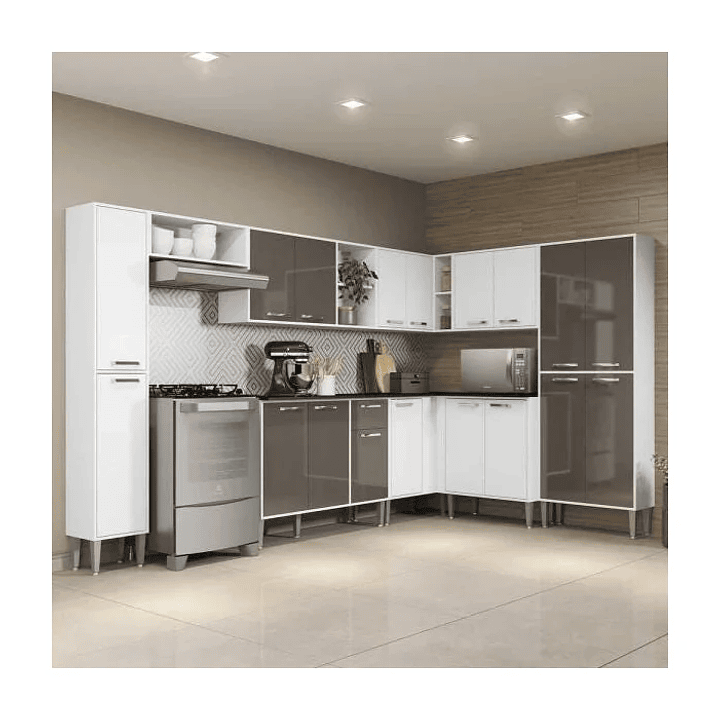 Cozinha Completa com Armário e Balcão Xangai Rock Branca/Lacca Fumê Vendido e entregue  1