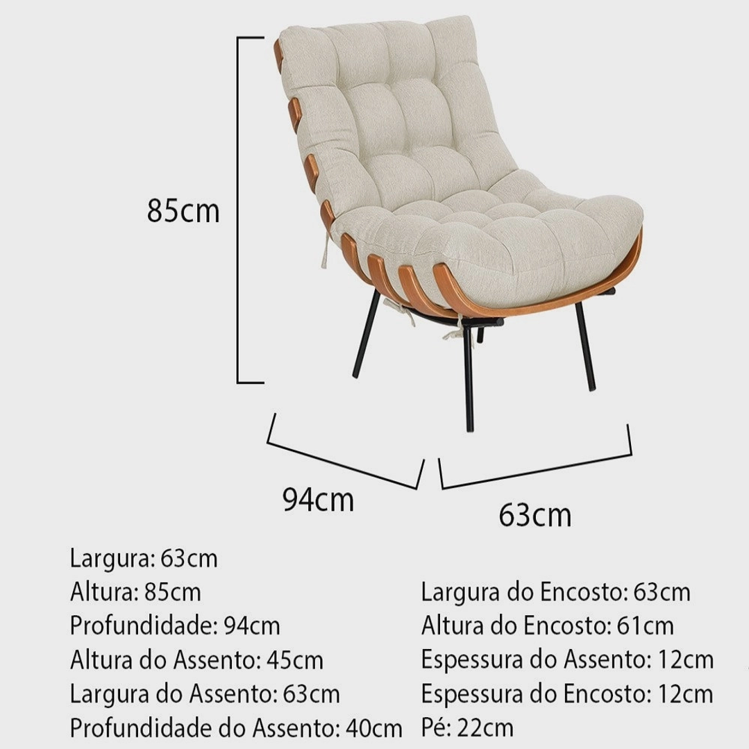 Kit Poltrona Costela com Puff para Sala Linho  4