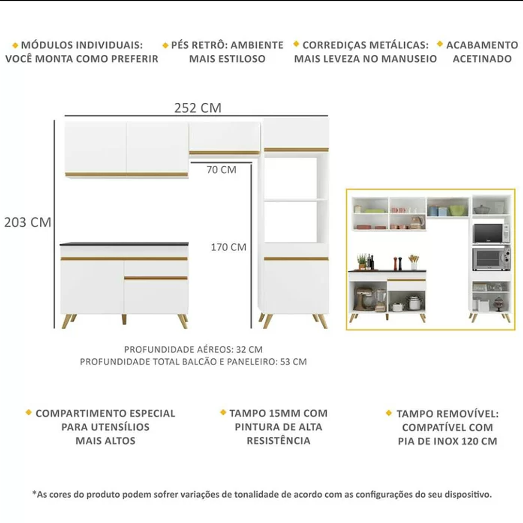 Cozinha Compacta 4 Peça com Armário e Balcão Mp3693 Veneza 3