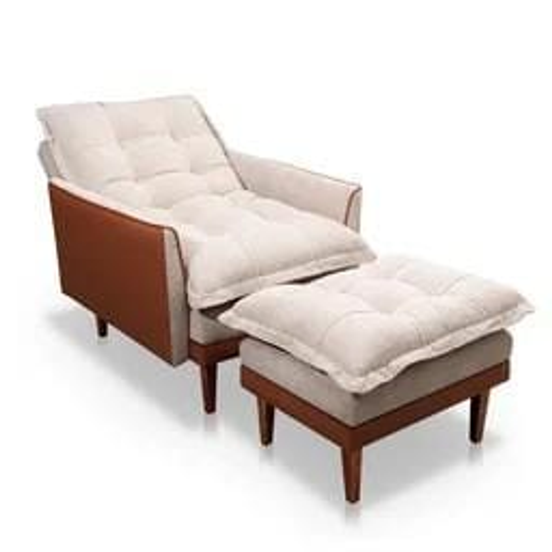 Poltrona De Veludo Konforto Veneza Reclinável Com Puff Bege/Caramelo 4