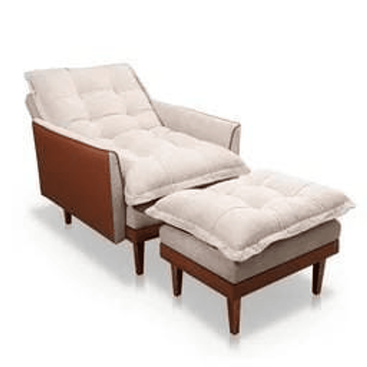 Poltrona De Veludo Konforto Veneza Reclinável Com Puff Bege/Caramelo 4