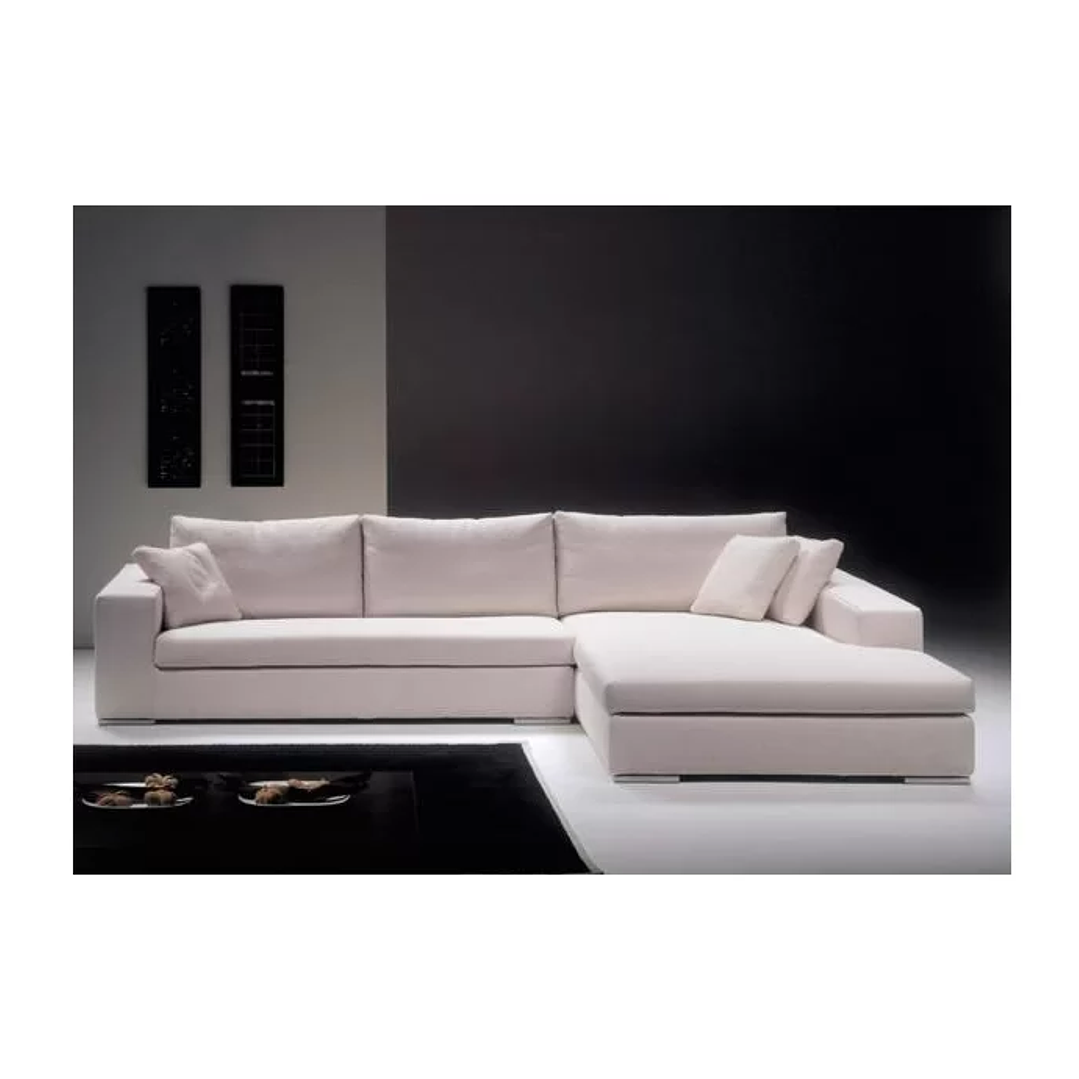 Sofá 5 Lugares com Chaise, Revestimento em Sarja Branca, Chaise Lado Direito, 3,20m X 1,70m Branco 1