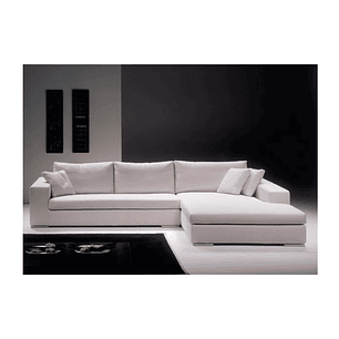 Sofá 5 Lugares com Chaise, Revestimento em Sarja Branca, Chaise Lado Direito, 3,20m X 1,70m Branco