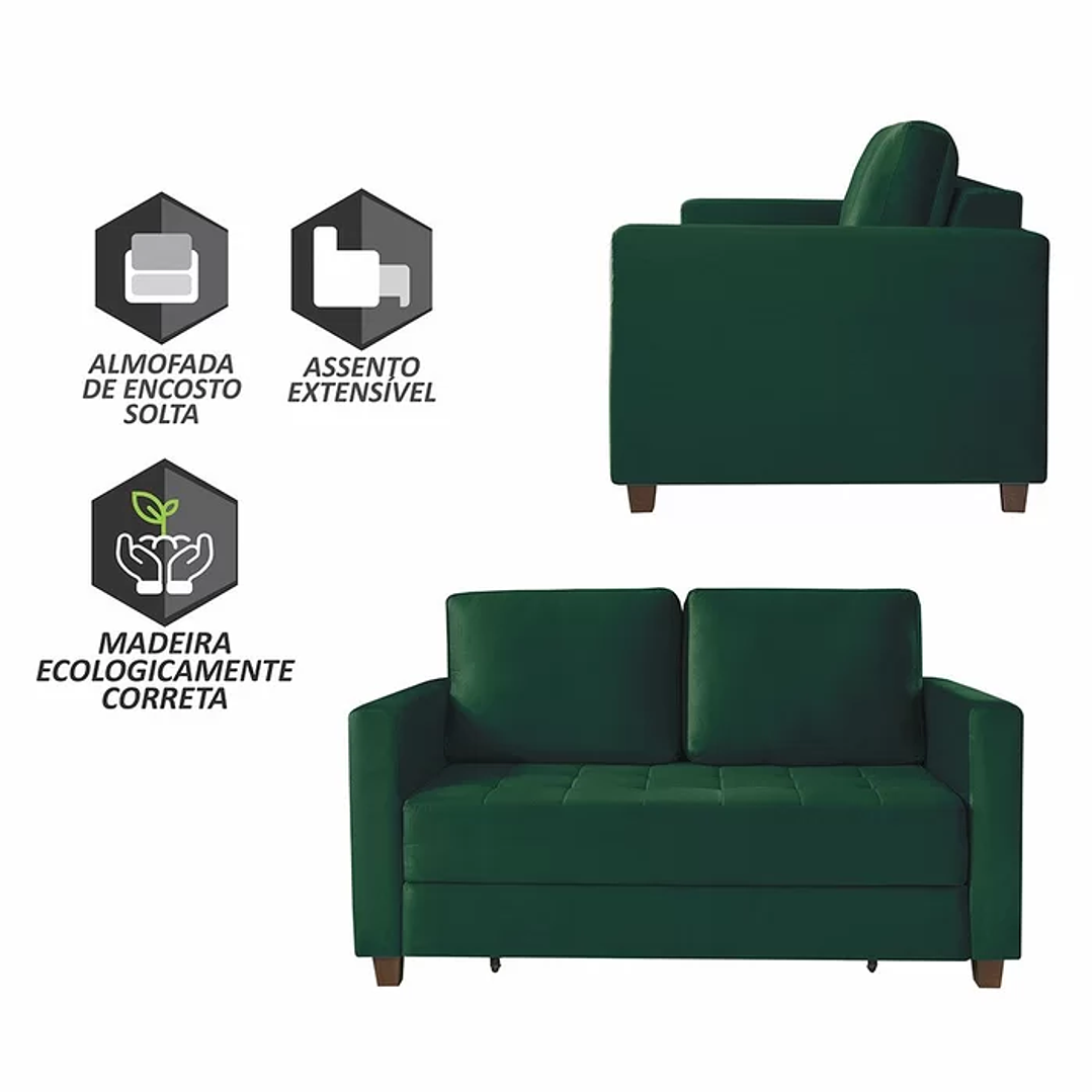 Sofá Cama Marcelle 2 Lugares 150 Casal Veludo Paris Pés de Madeira 8