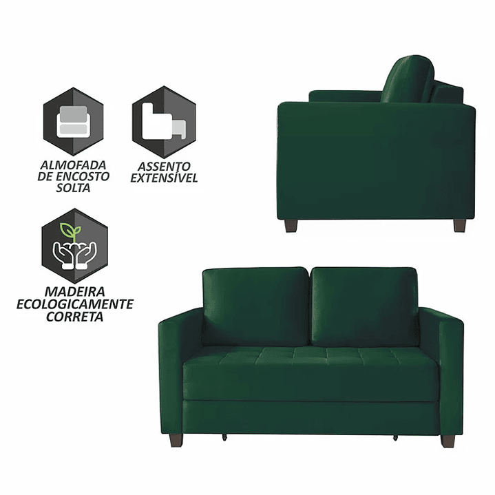 Sofá Cama Marcelle 2 Lugares 150 Casal Veludo Paris Pés de Madeira 8