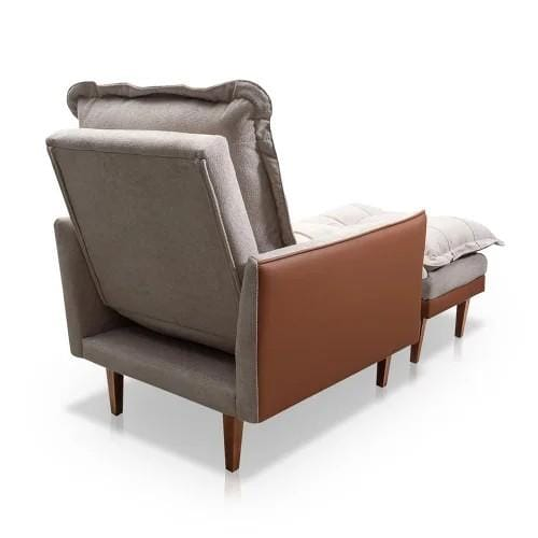 Poltrona De Veludo Konforto Veneza Reclinável Com Puff Bege/Caramelo 5