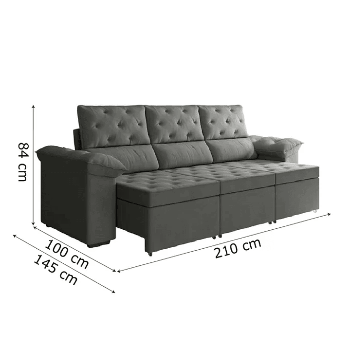 Sofá Retrátil 3 Lugares 2,10m York Suede Cinza 3
