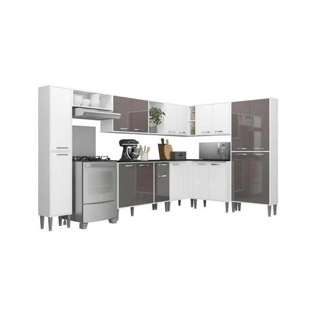 Cozinha Completa com Armário e Balcão Xangai Rock Branca/Lacca Fumê Vendido e entregue  2