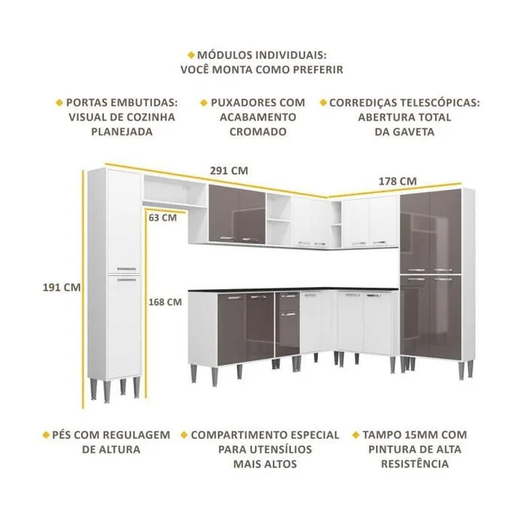 Cozinha Completa com Armário e Balcão Xangai Rock Branca/Lacca Fumê Vendido e entregue  3