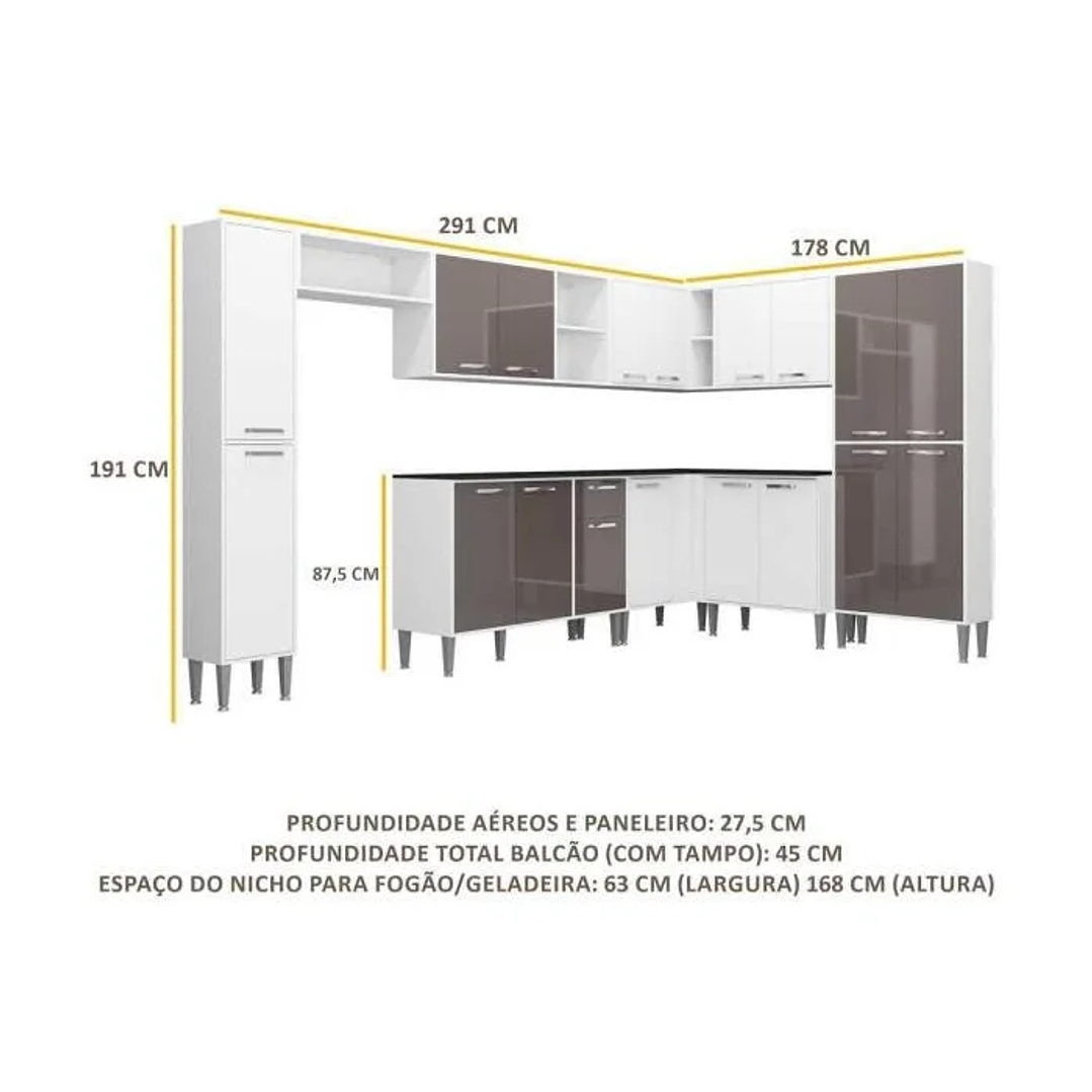 Cozinha Completa com Armário e Balcão Xangai Rock Branca/Lacca Fumê Vendido e entregue  6