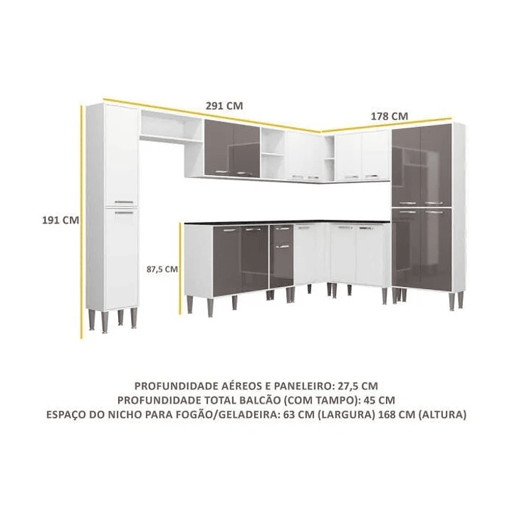Cozinha Completa com Armário e Balcão Xangai Rock Branca/Lacca Fumê Vendido e entregue  6