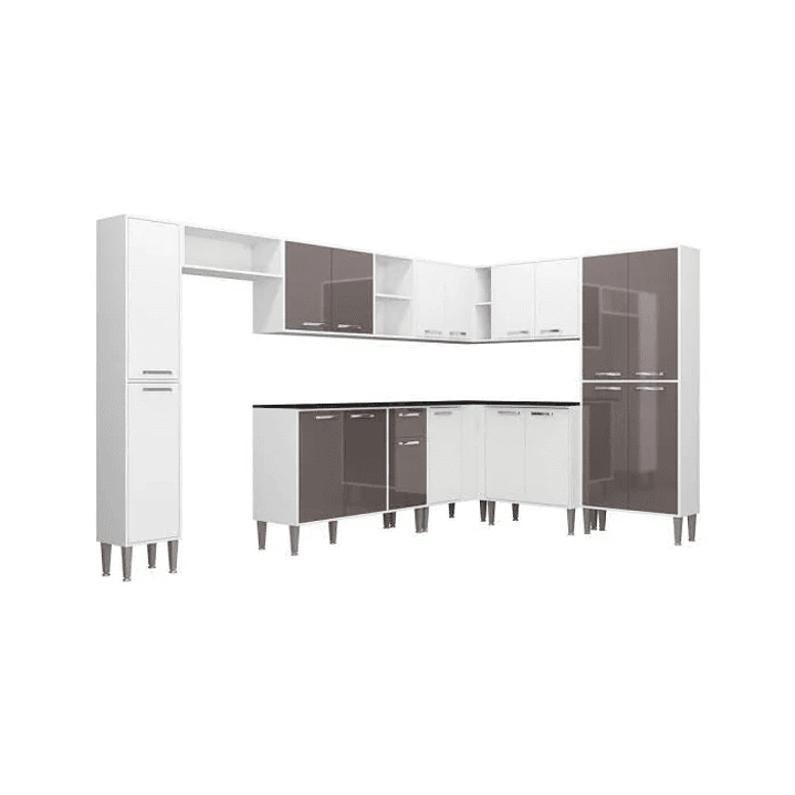 Cozinha Completa com Armário e Balcão Xangai Rock Branca/Lacca Fumê Vendido e entregue  7