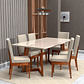 Conjunto Mesa com Vidro Pés Madeira Maciça 6 Cadeiras Madeira Dakota Tecido A40 Caramelo - Thumbnail 2