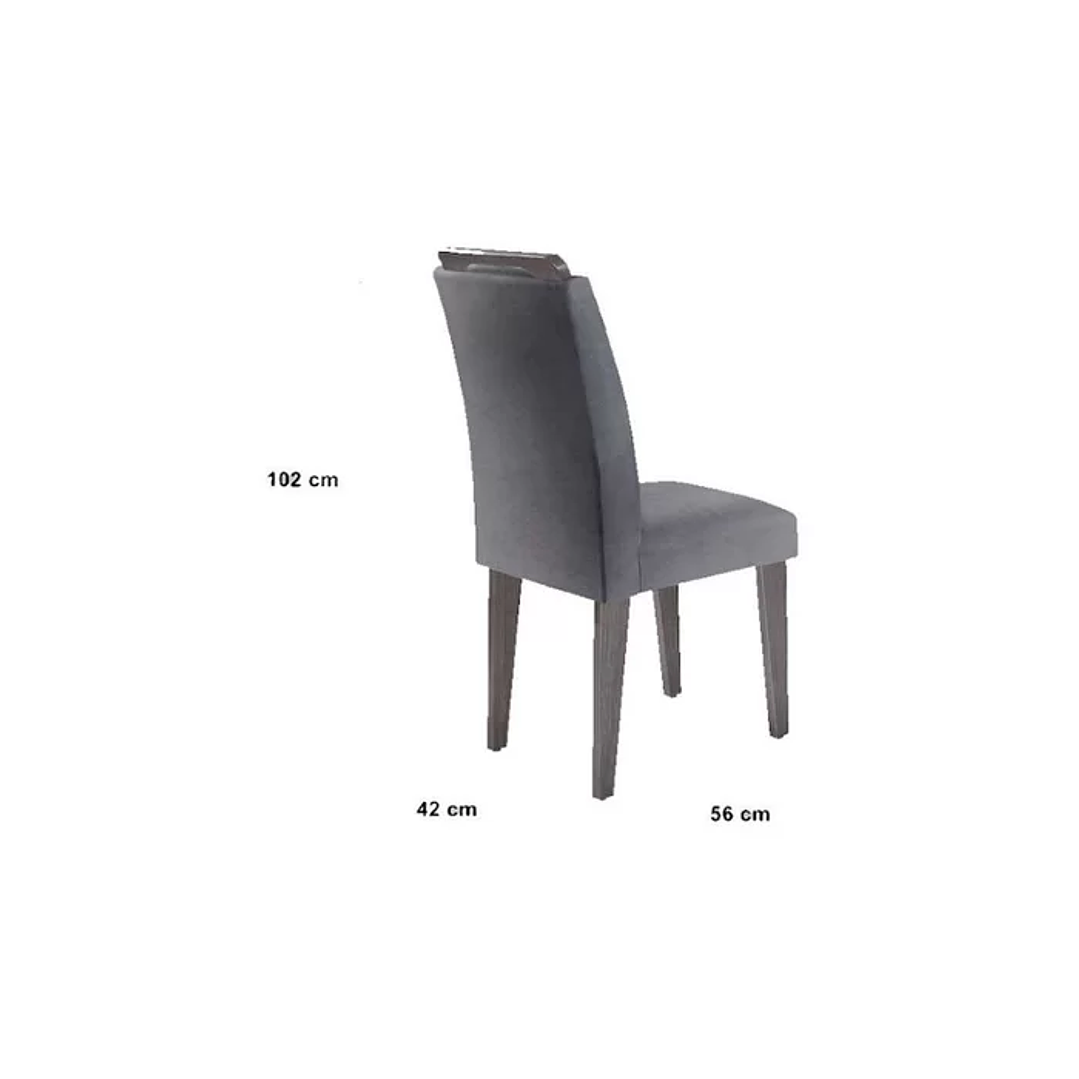 Mesa Alvorada 180 Tp Mdf Vidro canto Reto 6 Cadeiras Veludo Animale/Imbuia/Off White 6