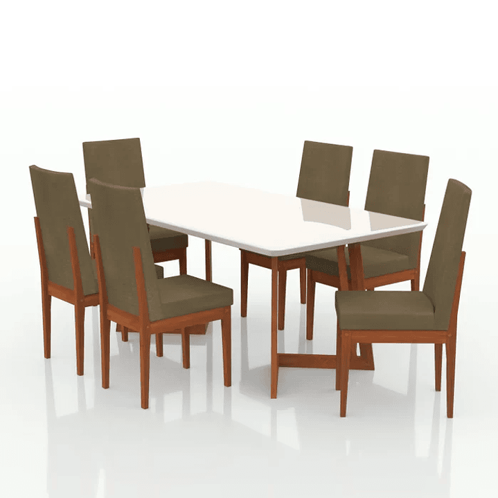 Conjunto Mesa com Vidro Pés Madeira Maciça 6 Cadeiras Madeira Dakota Tecido A40 Caramelo 4