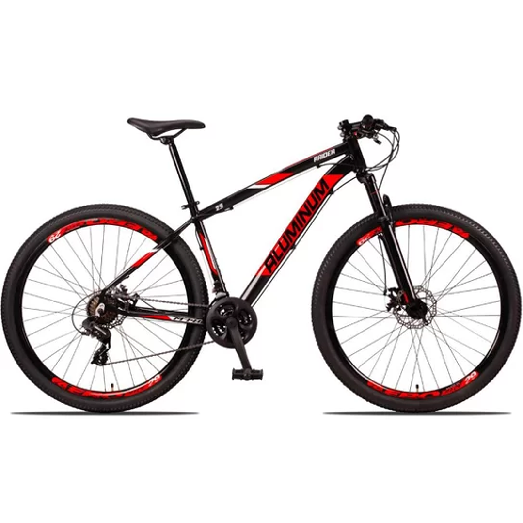 Bicicleta 29 Aluminum Raider 24 Marchas Index Freio a Disco - Preto+Vermelho 2