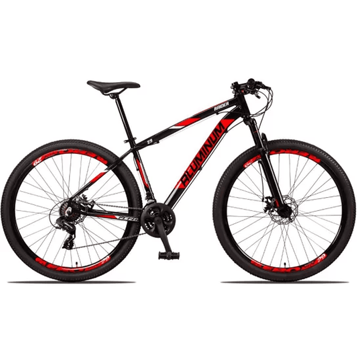 Bicicleta 29 Aluminum Raider 24 Marchas Index Freio a Disco - Preto+Vermelho 2