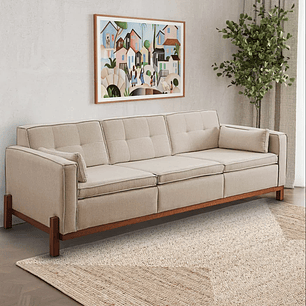 Sofá Tiê 3 Lugares 218cm em Linho Bege