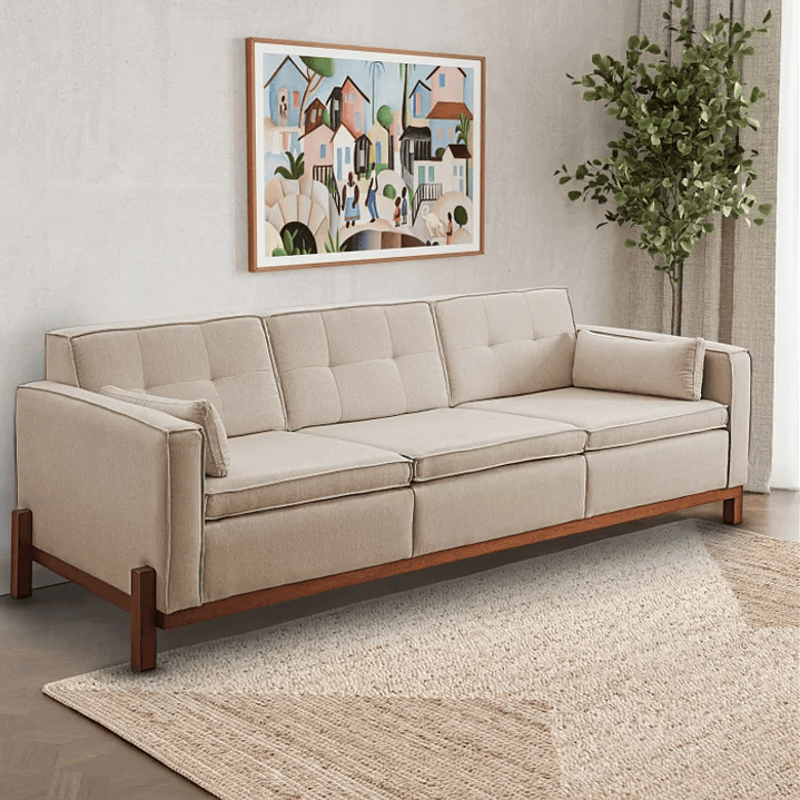 Sofá Tiê 3 Lugares 218cm em Linho Bege 1