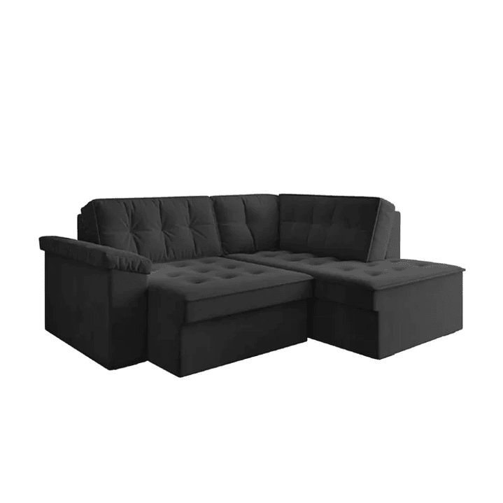 Sofá de Canto Retrátil 5 Lugares Grécia Cinza Suede 1