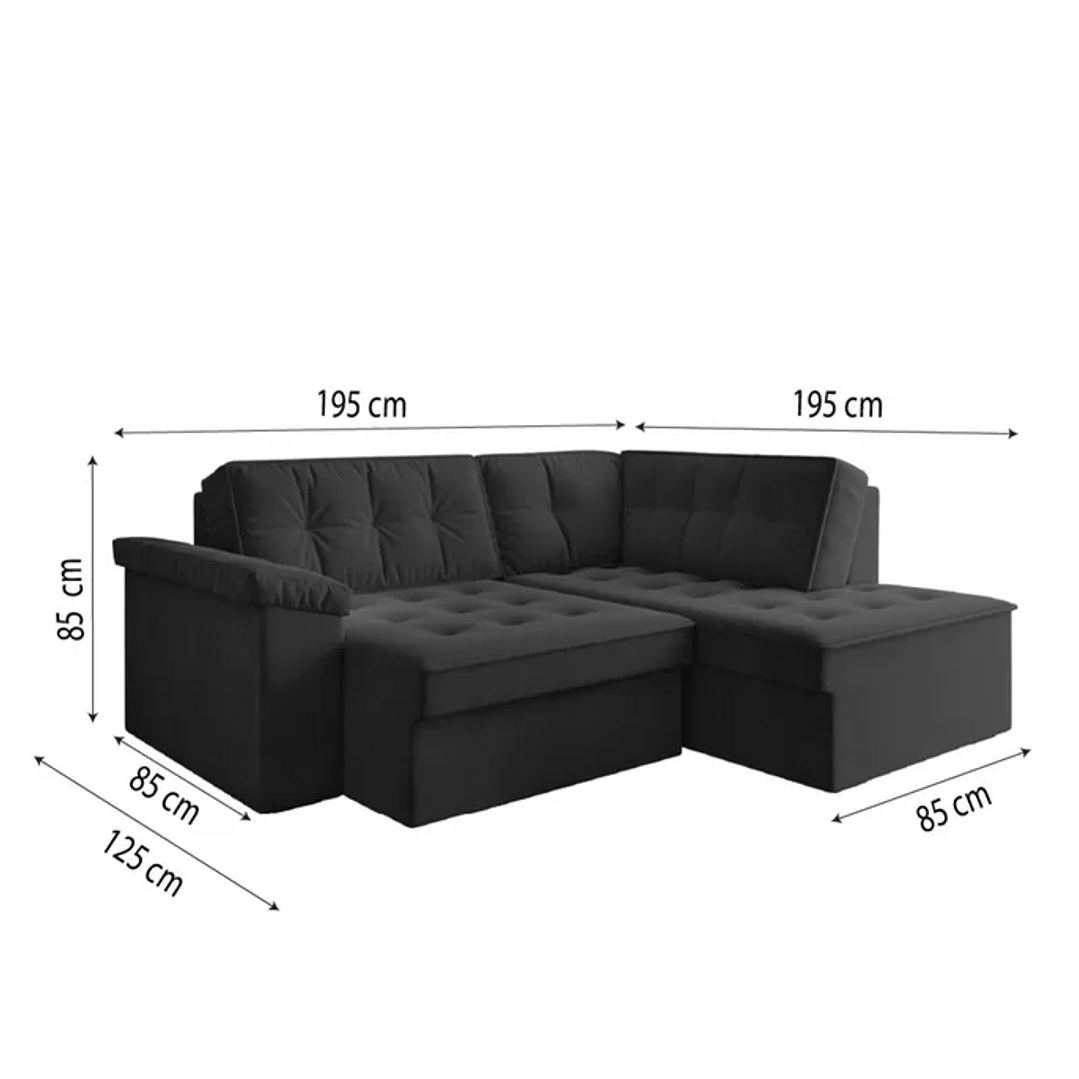 Sofá de Canto Retrátil 5 Lugares Grécia Cinza Suede 2