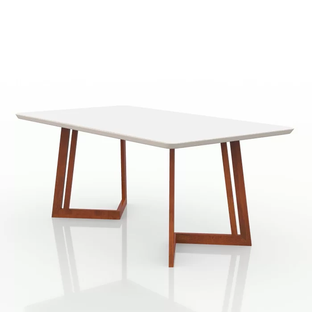 Conjunto Mesa com Vidro Pés Madeira Maciça 6 Cadeiras Madeira Dakota Tecido A40 Caramelo 9