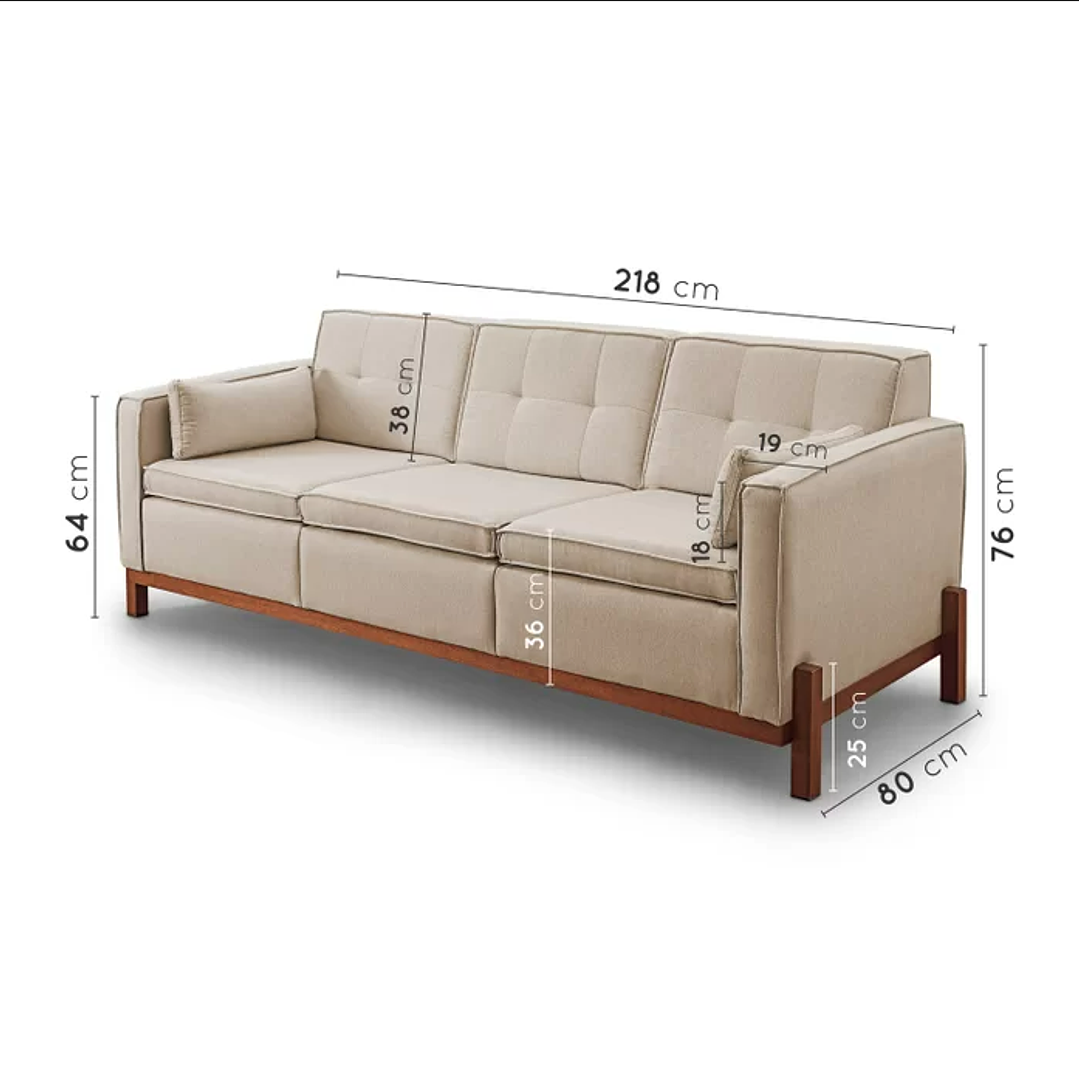 Sofá Tiê 3 Lugares 218cm em Linho Bege 4
