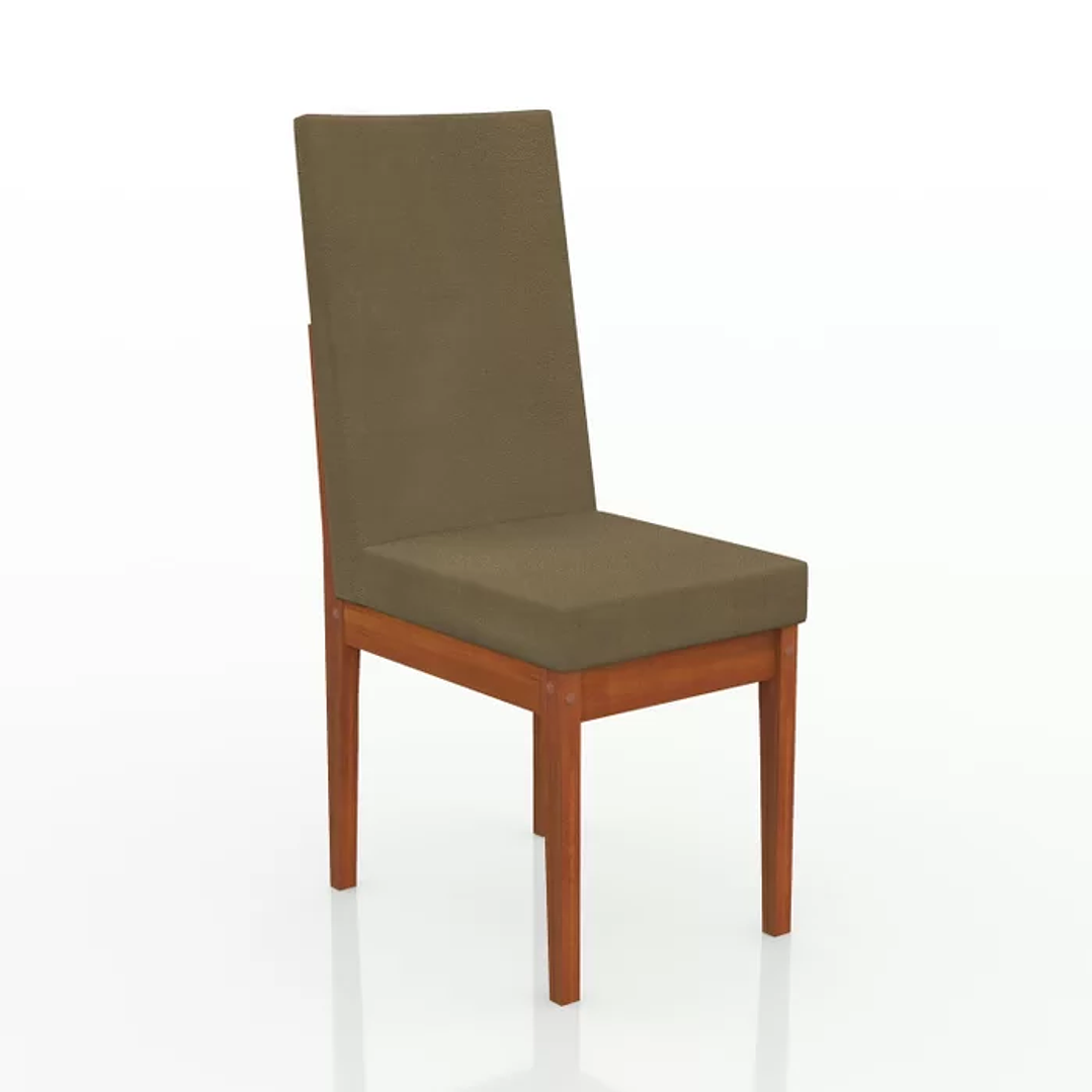 Conjunto Mesa com Vidro Pés Madeira Maciça 6 Cadeiras Madeira Dakota Tecido A40 Caramelo 10