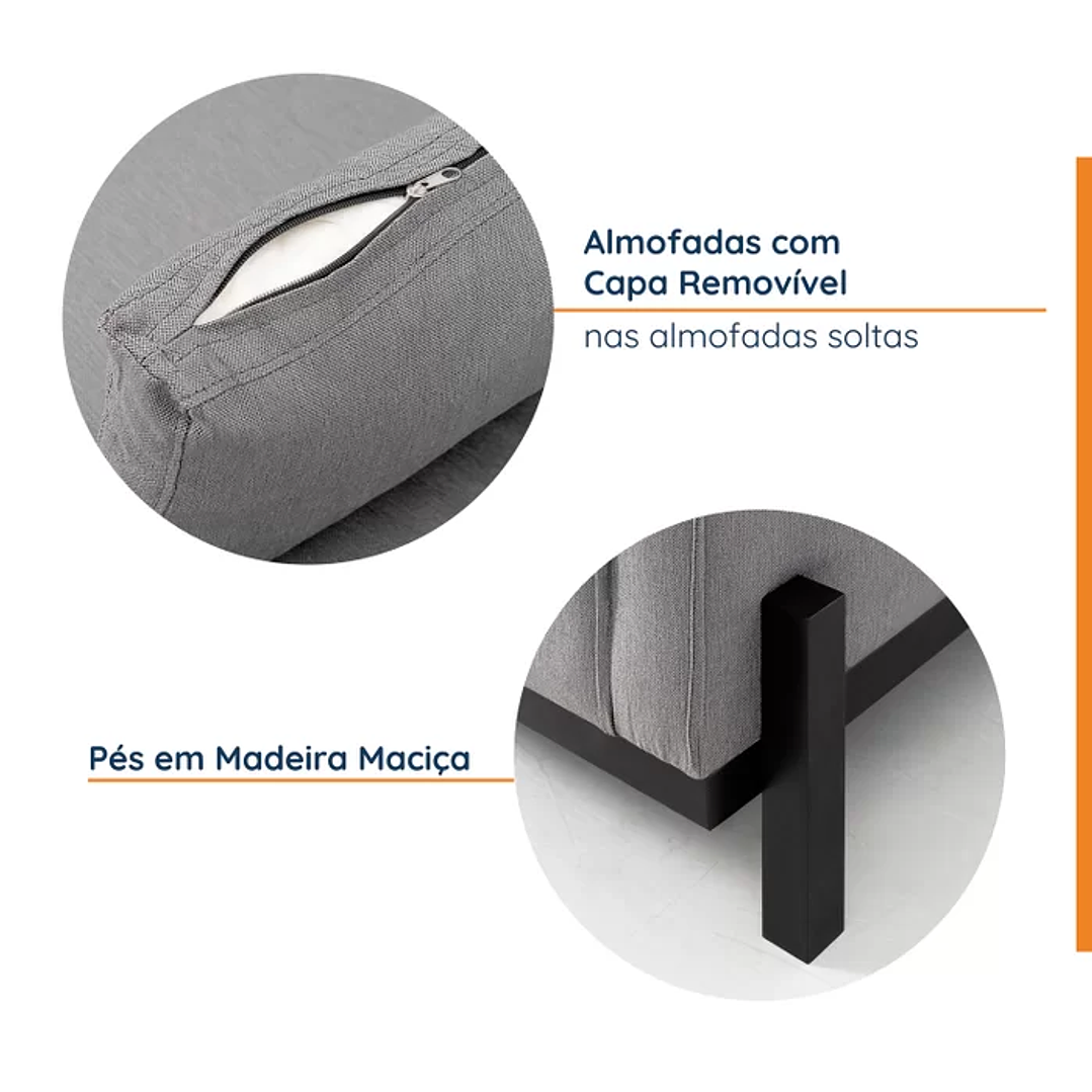 Sofá Tiê 3 Lugares 218cm em Linho Bege 6