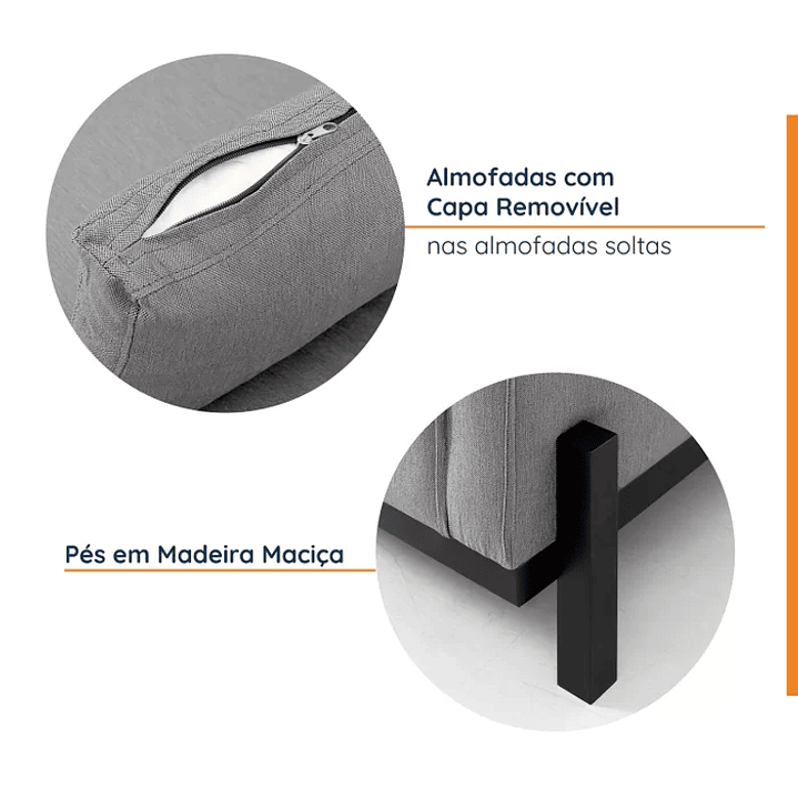 Sofá Tiê 3 Lugares 218cm em Linho Bege 6