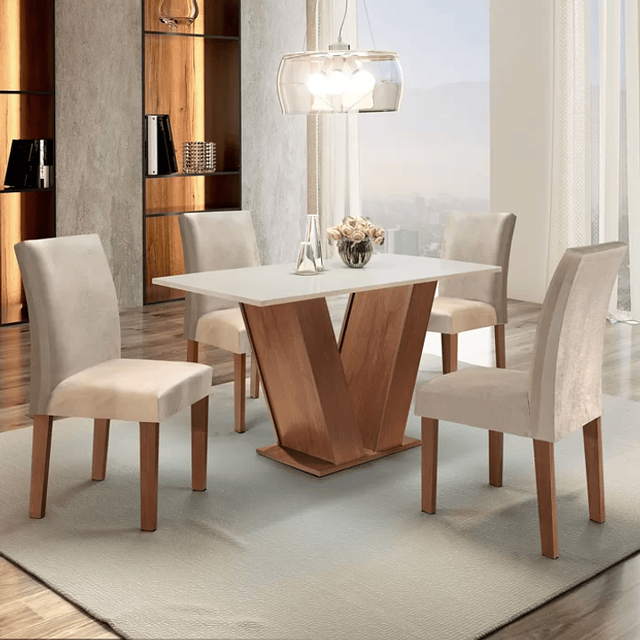 Mesa Sala de Jantar com 4 Cadeiras Tampo MDF Espanha  Chocolate/Off White/Animale Marrom 3