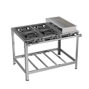 Fogão Industrial 4 bocas 30X30 Banho Maria Luxo Aço Inox Metalmaq