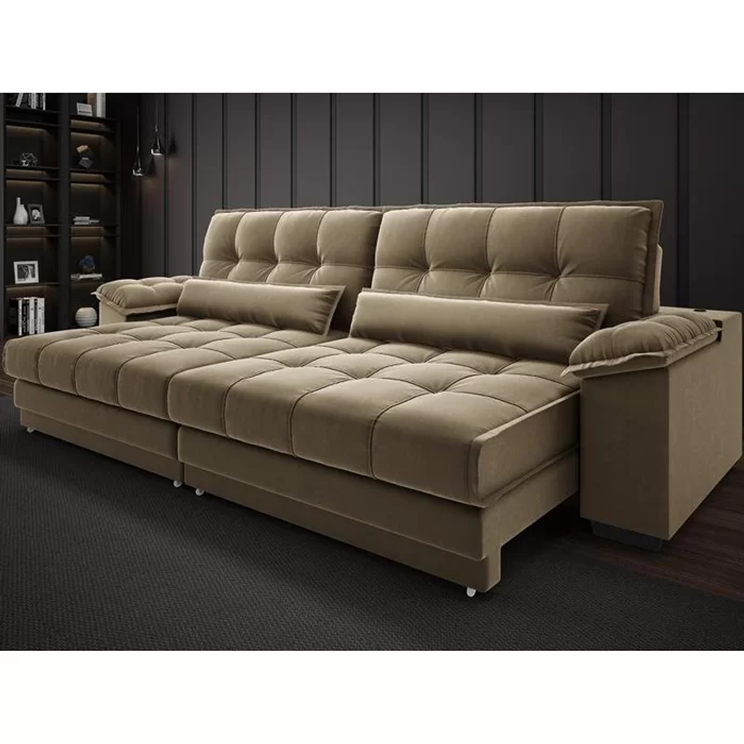 Sofá Retrátil e Reclinável com Molas Ensacadas e Carregador Usb Colosso 2,50m Veludocristal  1