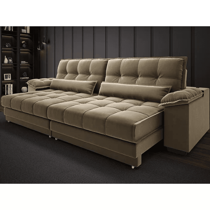 Sofá Retrátil e Reclinável com Molas Ensacadas e Carregador Usb Colosso 2,50m Veludocristal  1