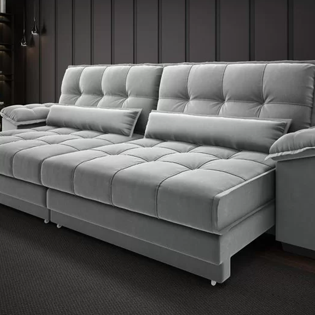 Sofá Retrátil e Reclinável com Molas Ensacadas e Carregador Usb Colosso 2,50m Veludocristal  2