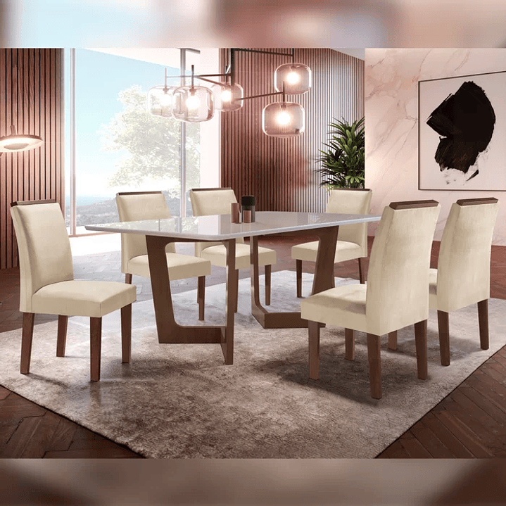 Conjunto Sala De Jantar Nápoles Tampo Vidro/MDF com 6 Cadeiras Luísa Smart Plus Cinamomo/Off White/Bege 2