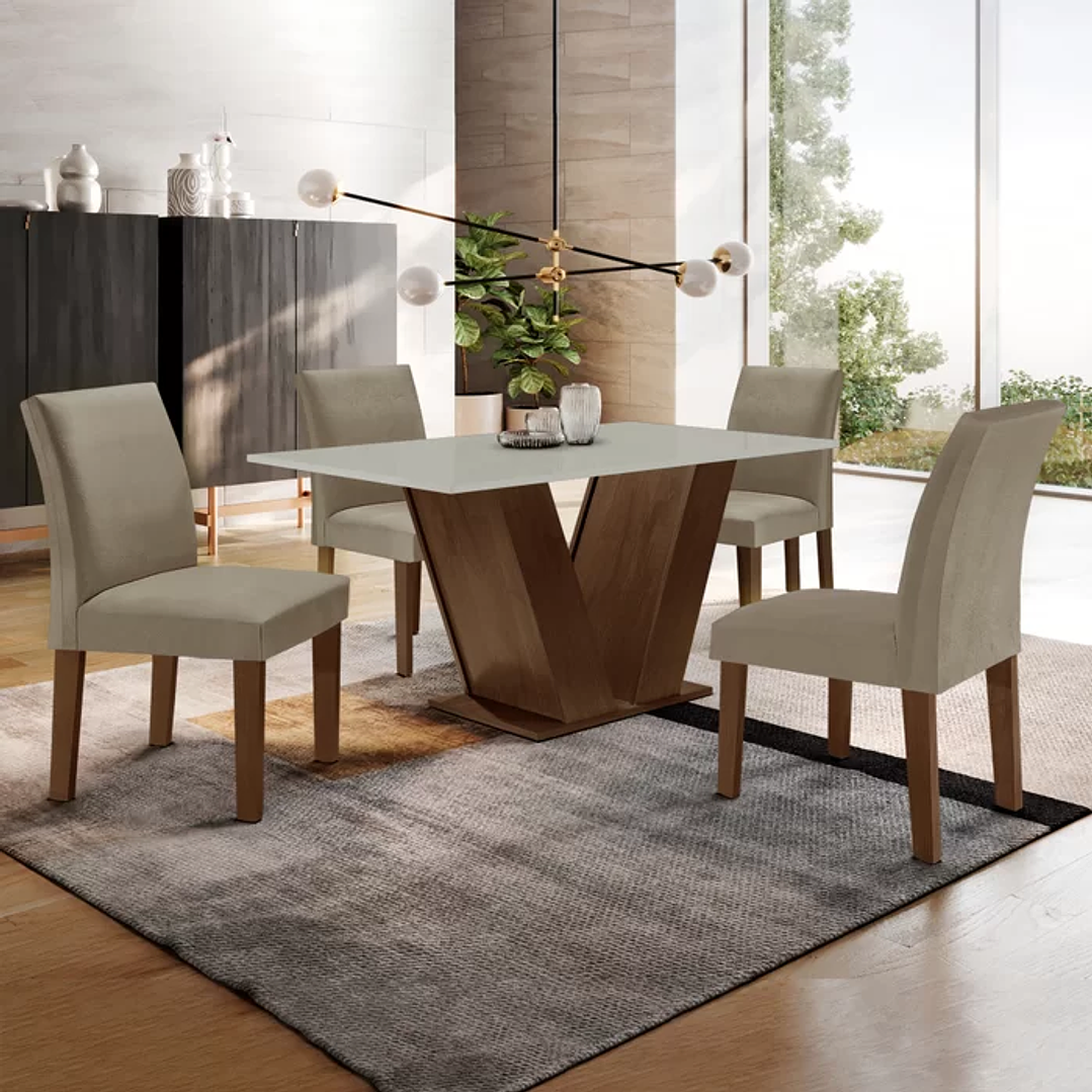 Mesa Sala de Jantar com 4 Cadeiras Tampo MDF Espanha  Chocolate/Off White/Animale Marrom 5