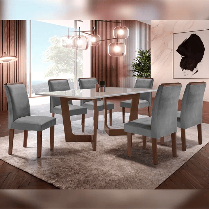 Conjunto Sala De Jantar Nápoles Tampo Vidro/MDF com 6 Cadeiras Luísa Smart Plus Cinamomo/Off White/Bege 3