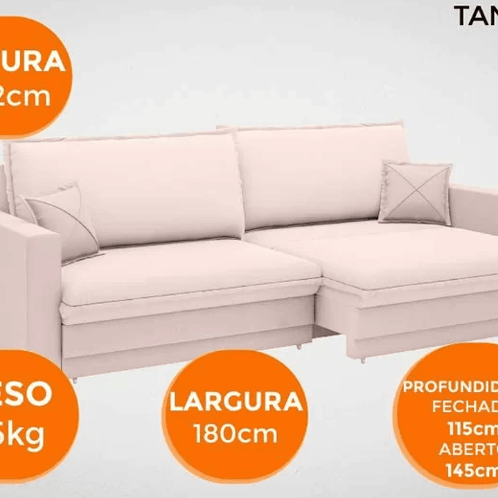 Sofá Tango 1,80M Sem Caixa, Retrátil e Reclinável Velosuede - Areia 7