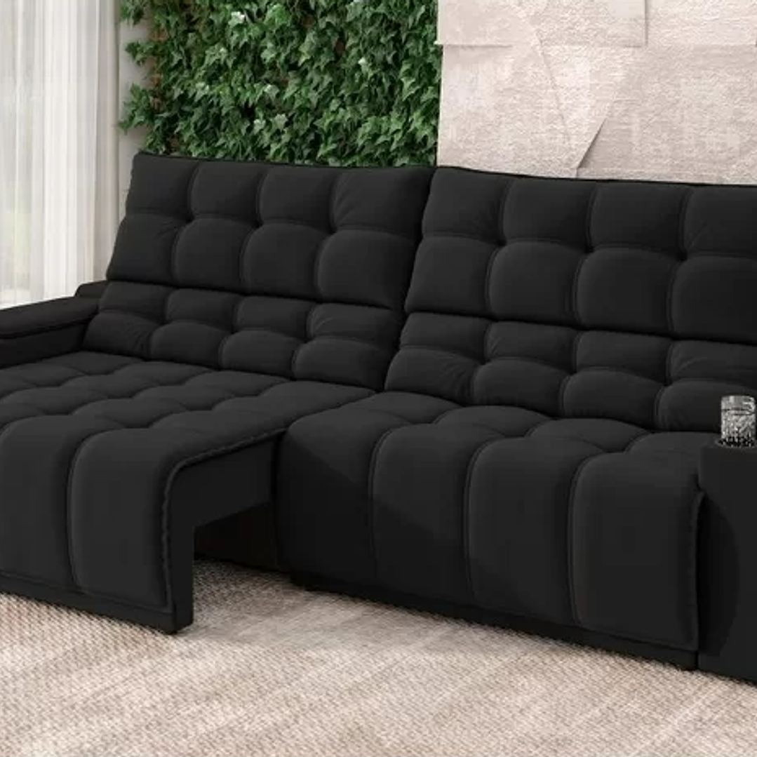 Sofá Connect Premium 2,00m Assento Retrátil/reclinável com Porta Copos e Entrada Usb Suede  1