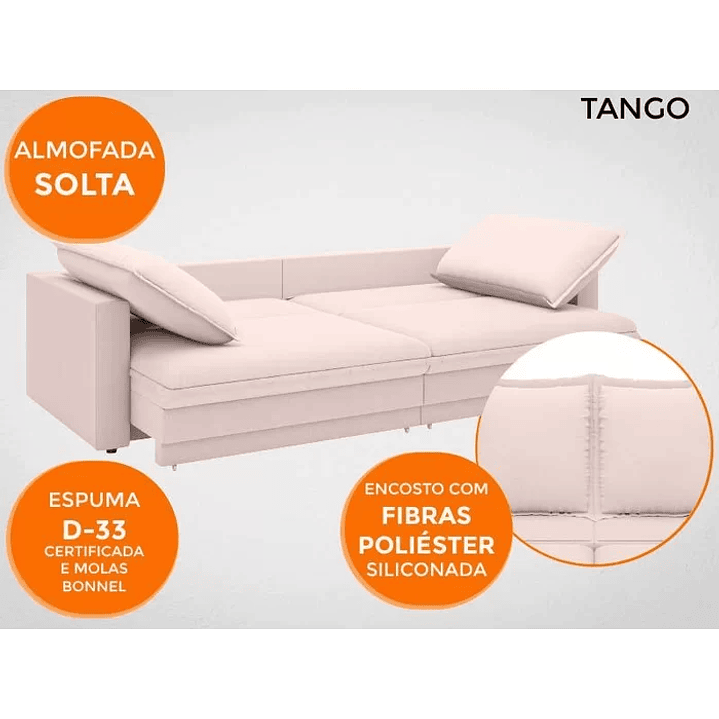 Sofá Tango 1,80M Sem Caixa, Retrátil e Reclinável Velosuede - Areia 8