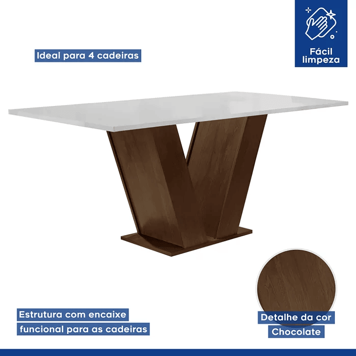 Mesa Sala de Jantar com 4 Cadeiras Tampo MDF Espanha  Chocolate/Off White/Animale Marrom 7