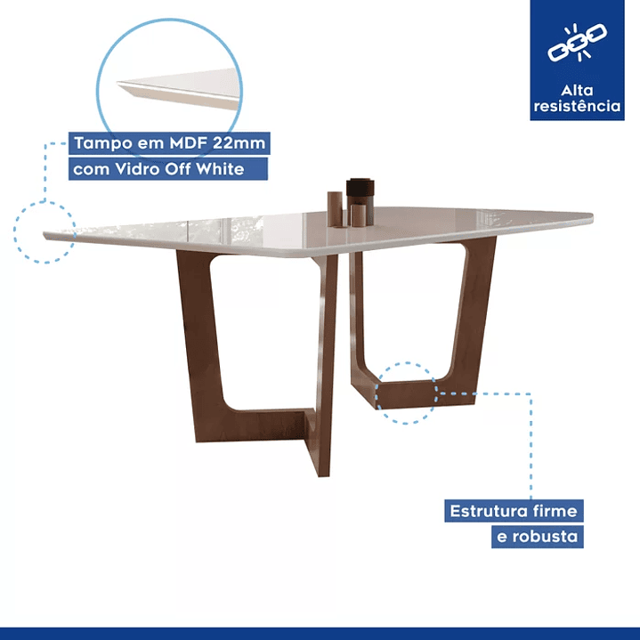 Conjunto Sala De Jantar Nápoles Tampo Vidro/MDF com 6 Cadeiras Luísa Smart Plus Cinamomo/Off White/Bege 5
