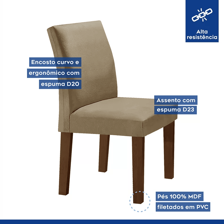 Mesa Sala de Jantar com 4 Cadeiras Tampo MDF Espanha  Chocolate/Off White/Animale Marrom 8