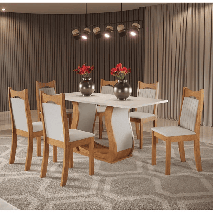 Mesa de Jantar Retangular Buenos Aires com 6 Cadeiras Dalas Mel/Cinza Brilho/Grafite 2