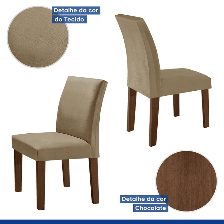 Mesa Sala de Jantar com 4 Cadeiras Tampo MDF Espanha  Chocolate/Off White/Animale Marrom 9